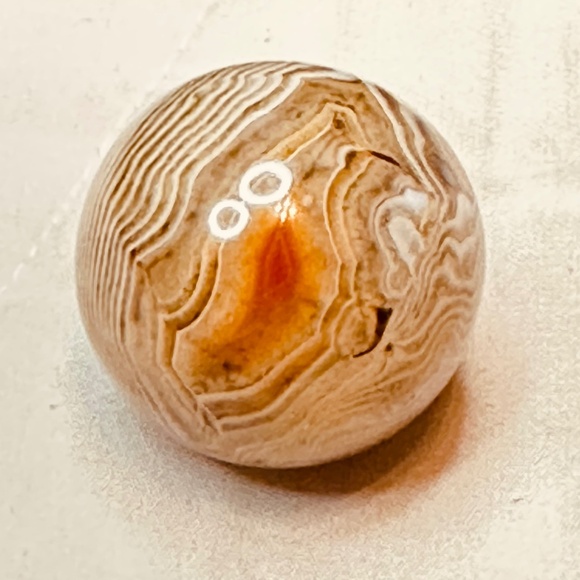 Orange/Tan/Cream/White Banded Agate Sphere & Small Carnelian Eye - Picture 1 of 10
